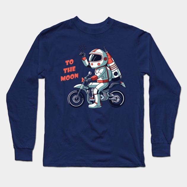 kid astronaut on bike - to the moon Long Sleeve T-Shirt by Kingrocker Clothing